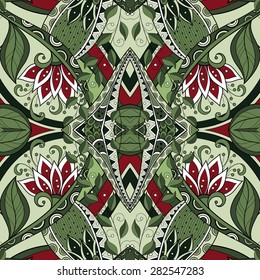 Vector Seamless Abstract Tribal Pattern. Hand Drawn Ethnic Texture, Flight of Imagination