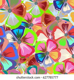 Vector seamless abstract tropical flower pattern with watercolor effect.