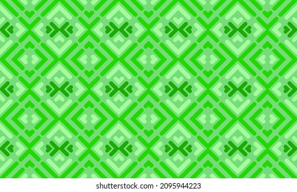 Papel de pantalla abstracto sin fisuras. Patrón geométrico de corazones, cruces y líneas. Elipse y la ilusión óptica de rhombus. Simple ilustración romántica. Colores de gradiente verde. Ilustración del vector EPS 10.