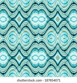 Vector Seamless Abstract Wavy Background, Retro Turquoise Pattern