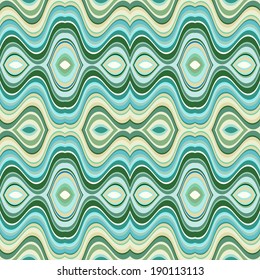 Vector Seamless Abstract Wavy Background, Retro Green Pattern