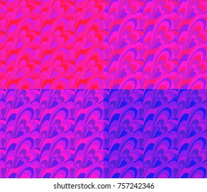Vector seamless abstract wavy purple pattern in the form of hearts and waves. Background in four versions.

