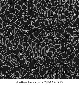Patrón de figuras dibujadas a mano en blanco abstracto y sin fisuras en un fondo gris.