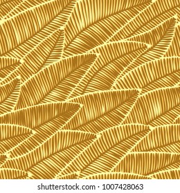 Vector seamless abstract yellow pattern of simple leaves.