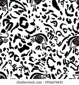 Vektornahtlose Abstraktionsgrafik. Tiger-Käseküche-Textur mit afrikanischer Abstraktion zum Drucken von Verpackungen, Karten, Designern, Kleidung, Inneneinrichtung, Symbol, Logo