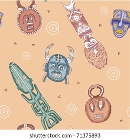 Vector Seamless African Masks Tile (wallpaper, pattern, background)