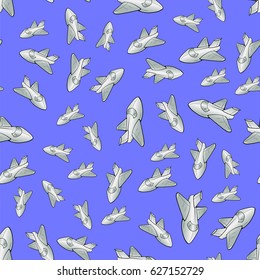 Vector Seamless Aircraft Blue Background. Concept Airplane Pattern