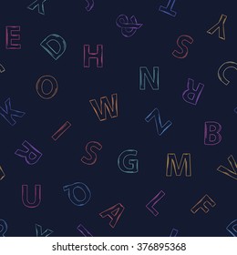 Vector Seamless Alphabet neon colors pattern on a 
dark blue background