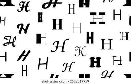 Vector seamless alphabet pattern with black bold latin letters. White repeatable unusual background. Fashion trendy design. Seamless black alphabet pattern on white. Letter H