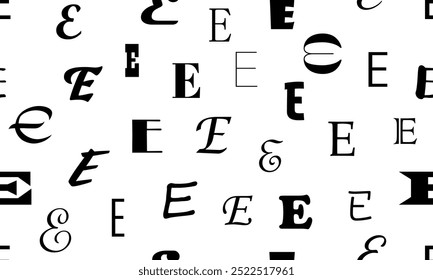 Vector seamless alphabet pattern with black bold latin letters. White repeatable unusual background. Fashion trendy design. Seamless black alphabet pattern on white. Letter E