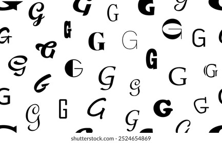 Vector seamless alphabet pattern with black bold latin letters. White repeatable unusual background. Fashion trendy design. Seamless black alphabet pattern on white. Letter G