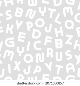 Vector seamless alphabet pattern with latin letters. Grey fashion mosaic design - repeatable background. Can be used like wrapping paper, textile cover, wallpaper or for your other and ideas.