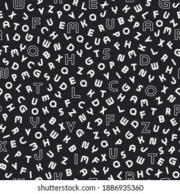 Vector seamless alphabet pattern with mosaic latin letters. Black and white fashion design - repeatable trendy background