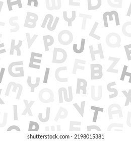 Vector seamless alphabet pattern with mosaic latin letters. Fashion design - repeatable background. White and gray endless print