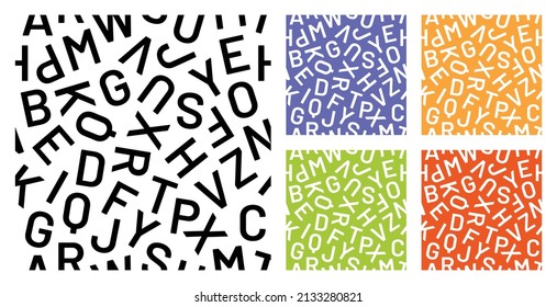 Vector seamless alphabet pattern with text on colorful background.