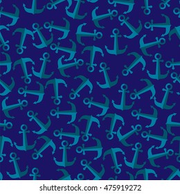 Vector Seamless Anchor Pattern on Blue. Abstract Nautical Background. Sea Sailor Symbol.