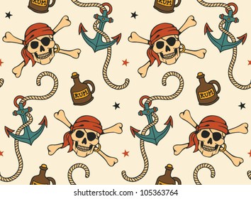 vector seamless with anchor and skulls