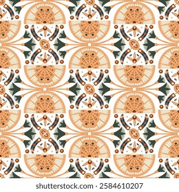 Vector seamless ancient Egyptian pattern with stylized lotus flowers, sacred symbols, and decorative elements. Luxurious heritage design inspired by traditional Egyptian art and mythology.