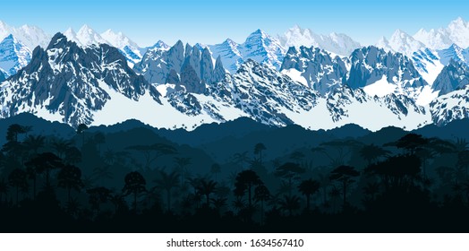 vector seamless Andes mountains with  rainforest Jungle forest background	