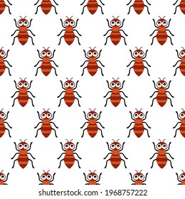 vector seamless animal pattern, ant isolated on white background, cute cartoon print