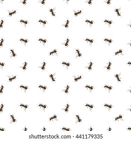 Vector Seamless Animal Pattern. Ant Isolated on White Background.