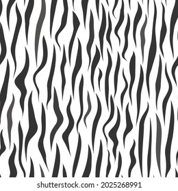 Vector seamless animal pattern. Imitation of a zebra coat with black stripes and spots.