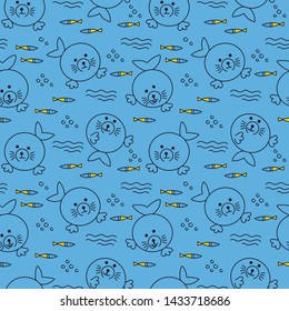 Vector seamless animal patterns, seal . Cartoon children's fabric, Wallpaper, book cover.