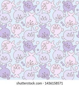 Vector seamless animal patterns, Seal . Cartoon children's fabric, Wallpaper, book cover.