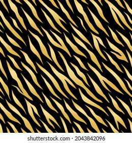 Vector seamless animal tiger pattern. Fabric textile print. Gold black background