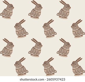 Vector seamless animals pattern with brown theme rabbit on beige background texture pattern for textiles, wallpapers ...