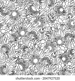 vector seamless antistress coloring book for adults with flowers and leaves