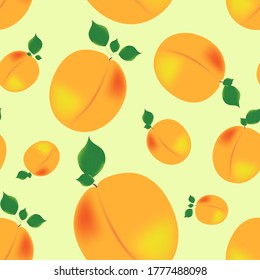 Vector seamless apricot pattern on a light green background. Good for printing on fabric, packaging, napkins, all kinds of backgrounds, etc.