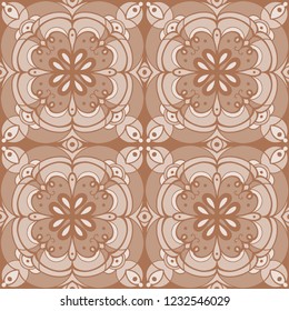 Vector seamless arabic ornament. Symmetrical abstract filigree ancient pattern in brown tones. Elegant, stylish. Seamless arabic ornament for wrapping paper design, textile, tile, backdrop, decor