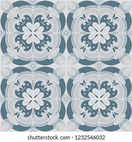 Vector seamless arabic ornament. Symmetrical abstract filigree ancient pattern in pale blue tones. Elegant, stylish. Seamless arabic ornament for wrapping paper design, textile, tile, backdrop, decor