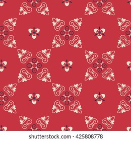 Vector seamless arabic pattern with rounded elements. Red pattern background.