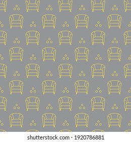 Vector seamless armchair pattern. Cushioned furniture. Design for banner, poster or print. Illuminating and Ultimate Gray.