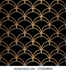Vector seamless art Deco, gold ornament on dark brown background