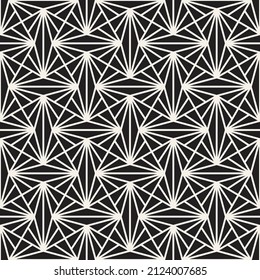 Vector seamless Art Deco lines lattice pattern. Repeating geometric interlocking triangle elements. Stylish monochrome background design.