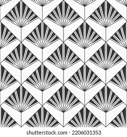 Vector seamless Art deco rhombuses pattern. Repeating geometric striped rhombuses tiles. Art deco pattern. Monochrome vector background.