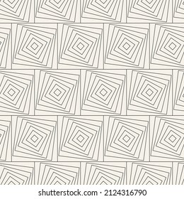 Vector seamless Art Deco thin lines pattern. Repeating geometric rotating square elements grid. Stylish monochrome background design.