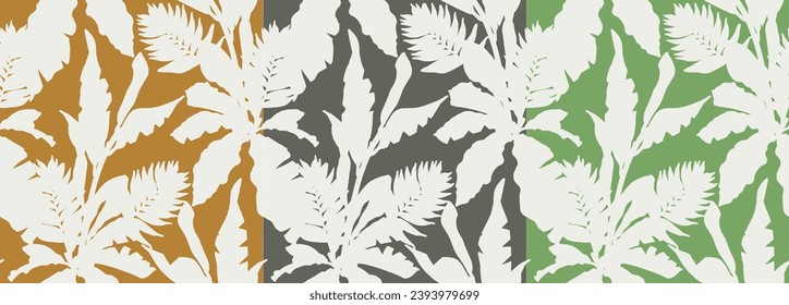 Vector seamless artistic hand drawn topical pattern, tropics, philodendron, palm leaf, decorative, colorful, spring summer time, nature, original, fashionable print design and colorways