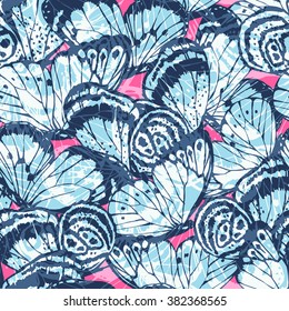 vector seamless artistic hand drawn graphical butterfly wings pattern, spring summer mood, holidays, stylish bright background print, playful butterflies texture 