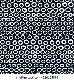 Vector seamless artistic pattern. Hand drawn doodle dots, circles white on black background. Use for design, cards, fabric, decoration, etc