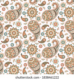 Vector Seamless Asian Textile Background. Paisley Pattern