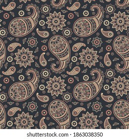 Vector Seamless Asian Textile Background. Paisley Pattern