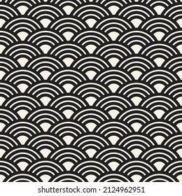 Vector seamless Asian traditional pattern. Repeating geometric overlapping circles lattice. Stylish monochrome background design.