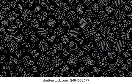 Vector seamless assessment, Audit, analysis, plan, evaluation, quality process, result and goal pattern with line icons on background