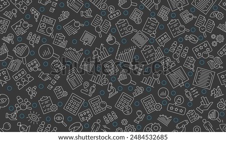 Vector seamless assessment, Audit, analysis, plan, evaluation, quality process, result and goal pattern with line icons on background