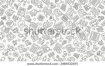 Vector seamless assessment, Audit, analysis, plan, evaluation, quality process, result and goal pattern with line icons on background