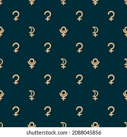 Vector seamless astrological pattern with planets, stars and pattern with alchemy symbols. Abstract occult and mystic signs. Magic print and astrology background. Seamless pattern. 